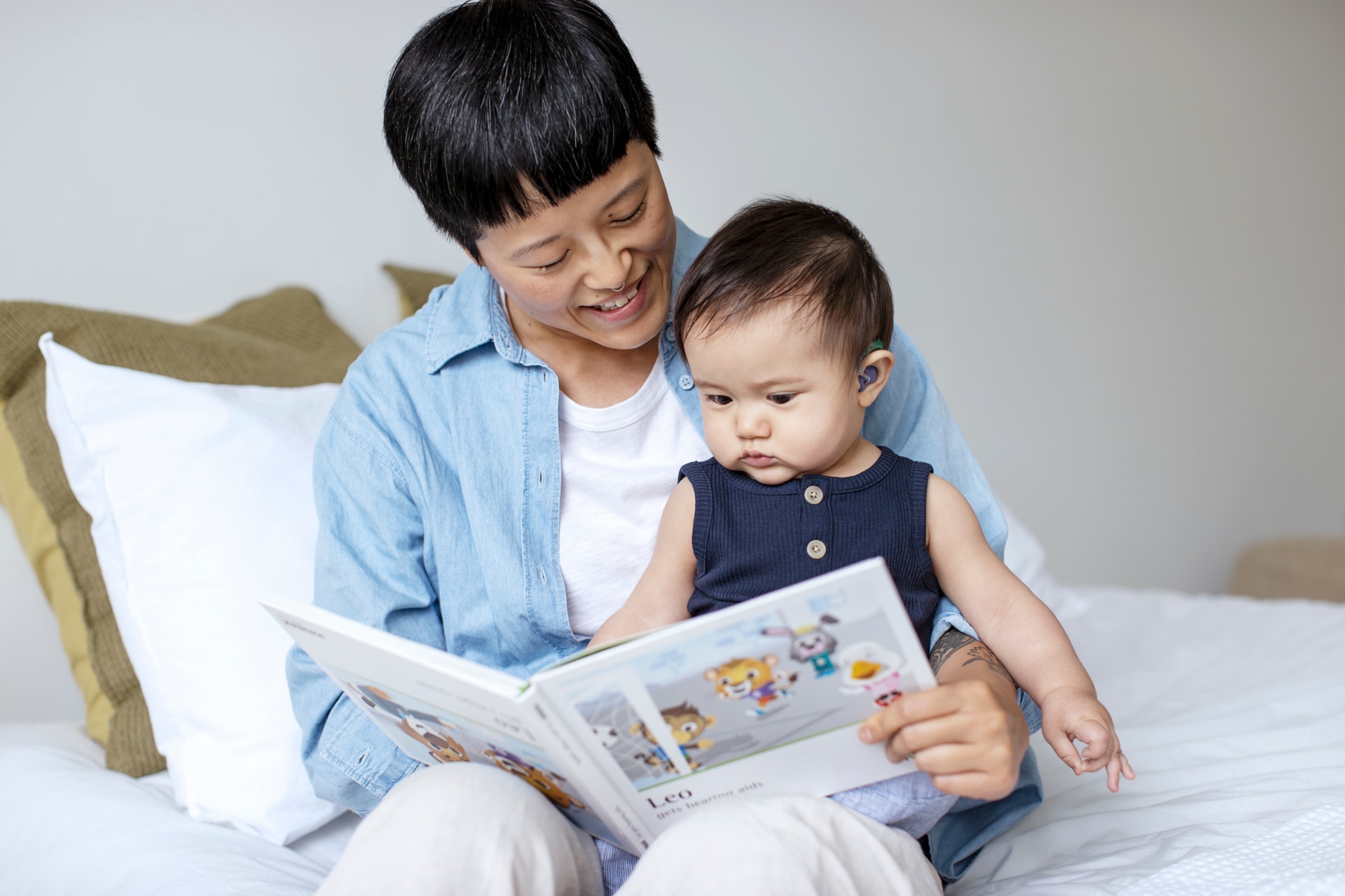 Mother and son reading